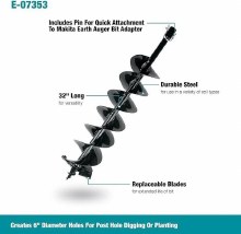 Additional picture of AUGER, EARTH, 6", FITS EFCO CORE DRILL/ MAKITA AUGER