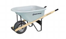 WHEELBARROW, GRAY 6 CU. FT. POLY, "POUR SPOUT STYLE",  6" TURF TIRE