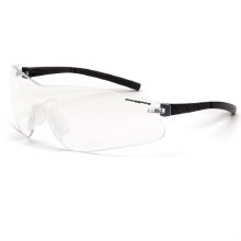 SAFETY GLASSES, BLADE, CLEAR ANTI-FOG LENS W/BLACK TEMPLE & TIP & CLEAR NOSE PIECE.