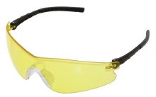 SAFETY GLASSES, BLADE, YELLOW ANTI-FOG LENS W/BLACK TEMPLE & TIP & CLEAR NOSE PIECE.