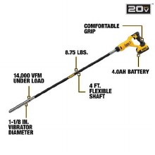 Additional picture of VIBRATOR 4' WHIP 1" HEAD DEWALT 20v  MAX CHARGER 1-4 AH  BATERY
