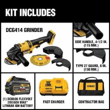 Additional picture of Grinder Angle 60V Max Flexvolt Cordless Brushless 4-1/2"-6" Kit Dewalt (2) Batteries (1) Charger (1) Kit Bag