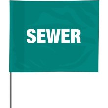 FLAG, MARKING, 4" X 5", 30" WIRE, GREEN, PRINTED "SEWER", PAK OF 100