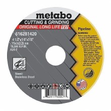 GRINDING WHEEL, 4-1/2" X 1/8" X 7/8", FOR METAL, STAINLESS, A24T PIPELINE