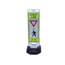 SIGN, PANEL, 12" x 36", LIME REFLECTIVE, "YIELD TO PEDESTRIANS" w/ 28# RUBBER BASE