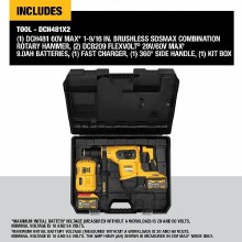 Additional picture of Hammer Rotary Combination Kit SDS Max 60V Flexvolt Cordless Brushless 1-9/16" Dewalt (2) Batteries  (1) Charger (1) Case