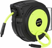 REEL, RETRACTABLE, WITH 3/8" X 50 FT., 150 PSI FLEXZILLA HOSE, POLY HOUSING, BRACKET
