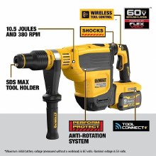 Additional picture of Hammer Rotary Combination Kit SDS Max 60V Flexvolt Cordless Brushless E-Clutch 1-9/16" Dewalt (2) 9.0 Ah Batteries (1) Charger (1) Case