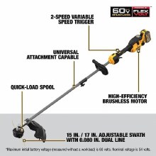 Additional picture of Trimmer 60V Flexvolt Max Cordless Brushless 17" (Attachment Capable) Kit Dewalt (1) Battery (1) Charger (1) .080" Line Prewound Spool