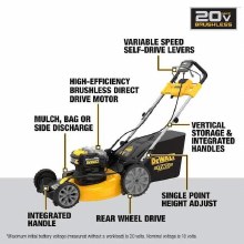 Additional picture of Mower 20V Max Cordless Brushless 21" Walk Behind Self Propelled Kit Dewalt (2) Batteries (1) Charger