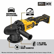 Additional picture of Polisher 20V Max XR 5" Cordless Brushless Variable Speed 2000 - 5500 RPM Random Orbit Dewalt (Bare Tool)