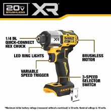 Additional picture of Impact Driver 20V Max XR 1/4" Hex Dewalt (Bare Tool)