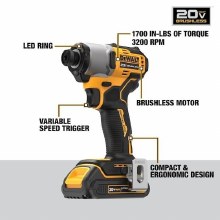 Additional picture of Tool Combo Kit 20V Max Drill/Driver & Impact Dewalt (2) Batteries (1) Charger (1) Soft Bag