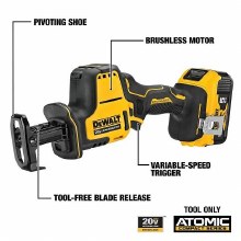 Additional picture of Saw Reciprocating 20V Max Atomic Cordless Brushless Kit Dewalt (1) Battery (1) Charger (2) Blades (1) Tool Bag