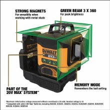 Additional picture of Laser 20V Max XR 3x360 Green Line Laser Kit Dewalt (1) Battery (1) Charger (1) Ceiling/Wall Bracket w/Tripod Mount (1) Laser Target Card