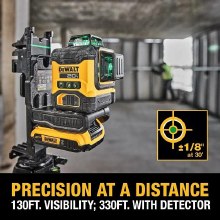 Additional picture of Laser 20V Max XR 3x360 Green Line Laser Kit Dewalt (1) Battery (1) Charger (1) Ceiling/Wall Bracket w/Tripod Mount (1) Laser Target Card