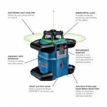 Additional picture of LASER, GREEN BEAM ROTATING TRIPOD, GRADE ROD, DETECTOR, REMOTE, CEILING HANGER, 4 AH BATTERIES, CHARGER, CASE