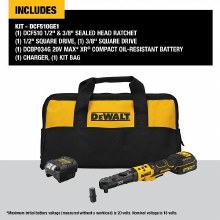 Additional picture of Ratchet 20V Max  XR Cordless Brushless 3/8" & 1/2" Kit Dewalt (1) Battery (1) Charger (1) Bag