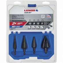 Step Drill Bit Set: 4 Pc 1/8" to 1-3/8", HSS Black Oxide Finish Split Point Straight Shank
