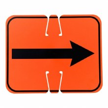SIGN, ARROW REVERSIBLE BLACK ON ORANGE (SINGLE SIDE) PLASTIC FOR CONES