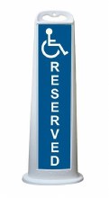 SIGN PANEL "RESERVED w/ HANDICAP SYMBOL" TRAILBLZER 8" x 45" WHITE w/BLUE  12# RUBBER BASE