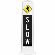 SIGN PANEL "SLOW w/ PEDESTRIAN GRAPHIC" TRAILBLZER 8" x 45" WHITE w/ BLACK  12# RUBBER BASE