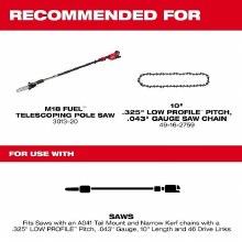 Additional picture of Bar Chainsaw 10" .325" Low Profile Pitch .043" Gauge Replacement Bar Milwaukee