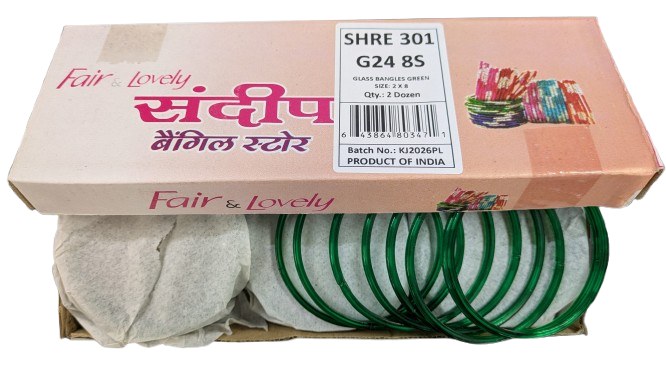 Glass Bangles Green 2x8 24 Pc