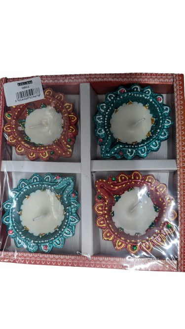 Blue And Red Diya Set Of 4 Wax