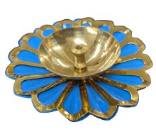 Lotus Color Diya Brass Blue