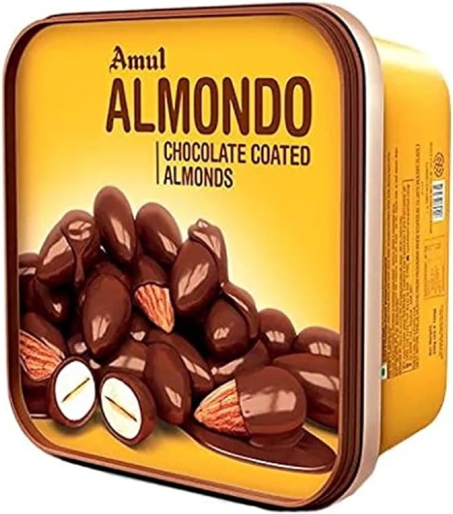 Amul Almondo Chocolate Coated Almonds Tub 200 G