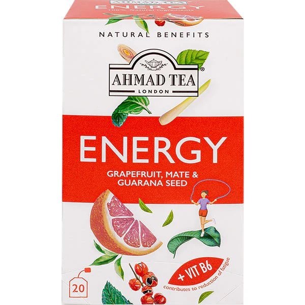 Ahmad Tea London ENERGY Grapefruit,Mate Guarana Seed 20 Tea Bags