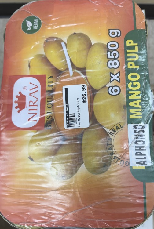 Nirav Alphonso Mango Pulp 6X850 G