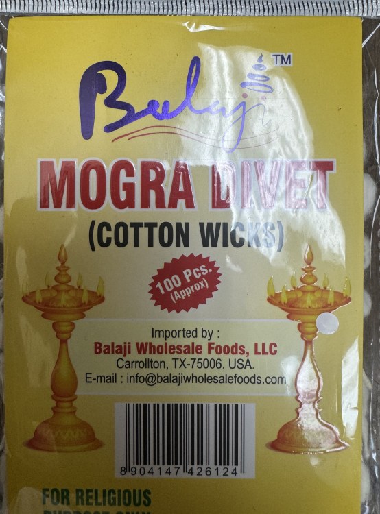 Balaji Mogra Divet (Cotton Wicks) 100 Pcs