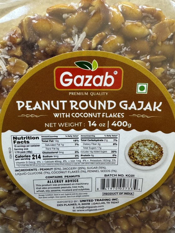 Gazab Peanut Round Gajak With Coconut Flakes 400 G