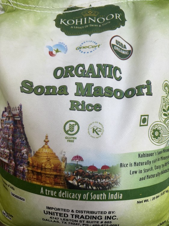 Kohinoor Organic Sona Masoori Rice 20 LBS