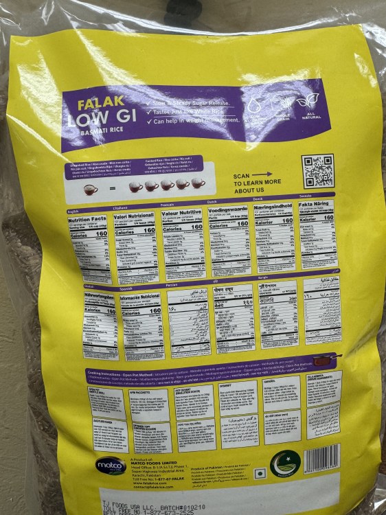 Falak Low GI Rice Basmati Rice 10 Lbs