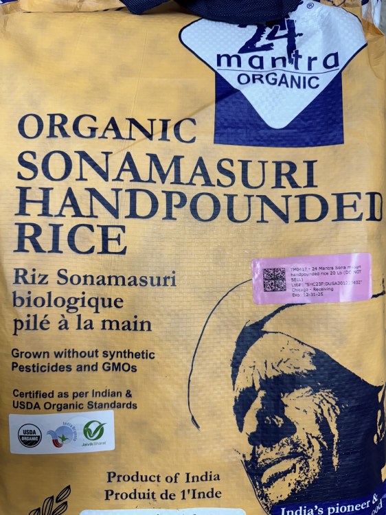 24 Mantra Organic Sonamasuri Handpounded Rice 20 Lbs