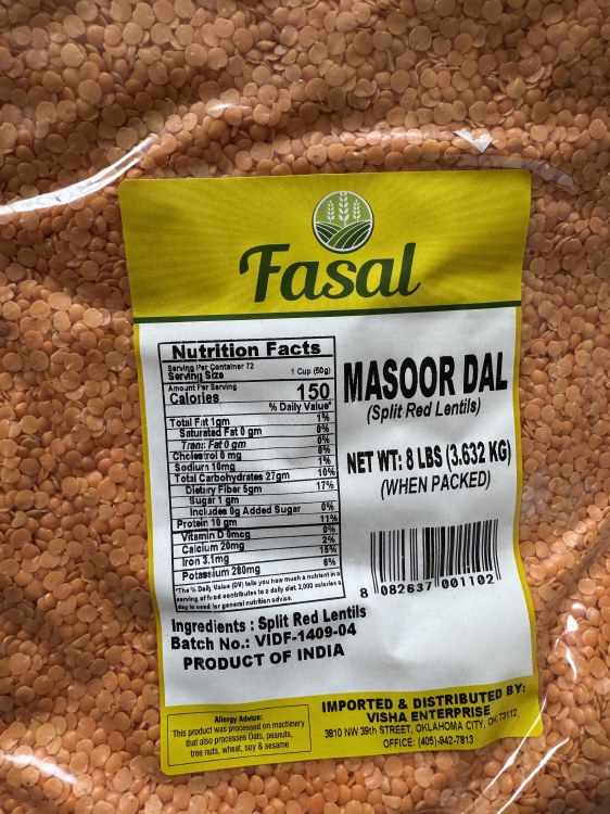 Fasal Masoor Dal 8 Lbs