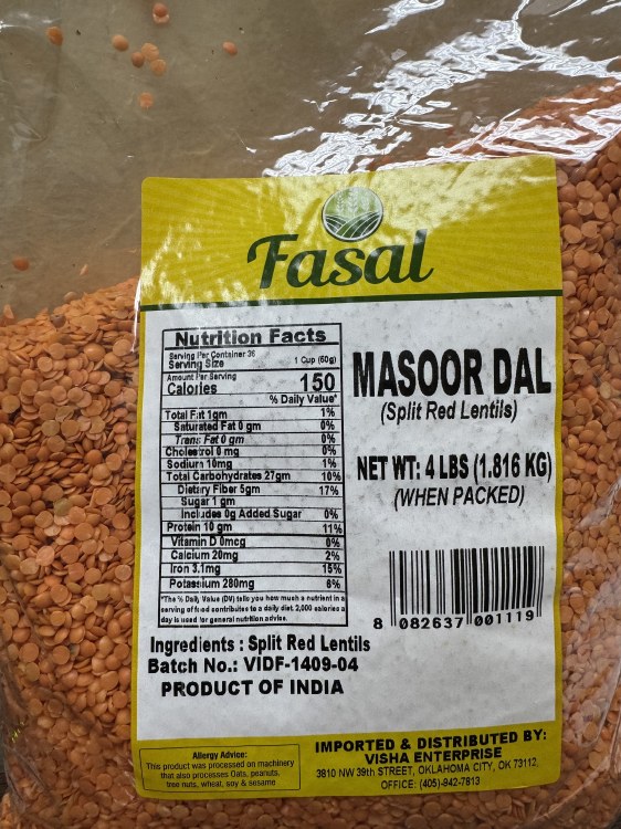 Fasal Masoor Dal 4 LBS