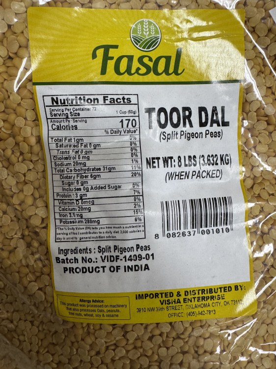 Fasal Toor Dal Plain 8 Lbs