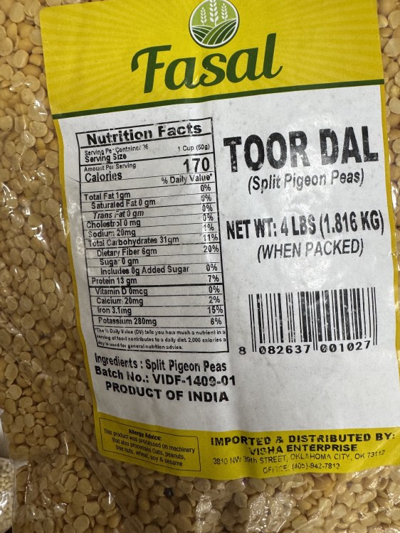 Fasal Toor Dal Plain 4 Lbs