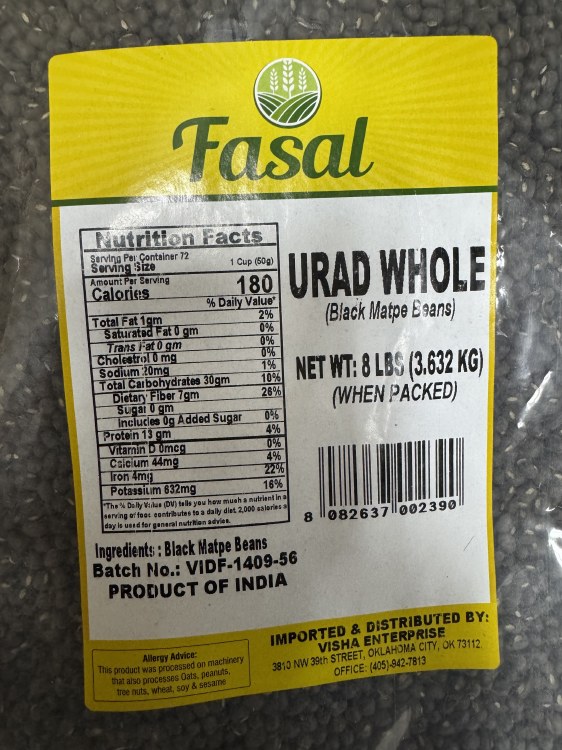 Fasal Urad Whole 8 LBS