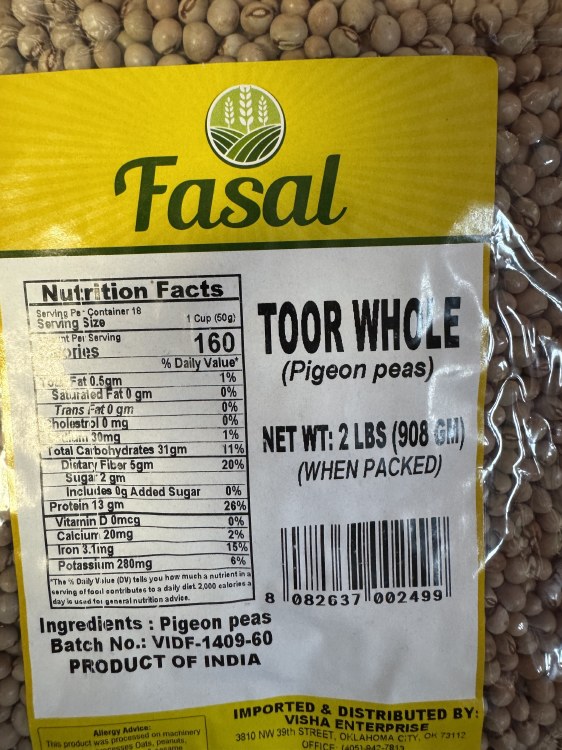 Fasal Toor Whole 2 LBS