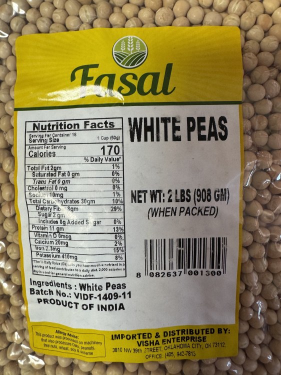 Fasal White Peas 2 LBS