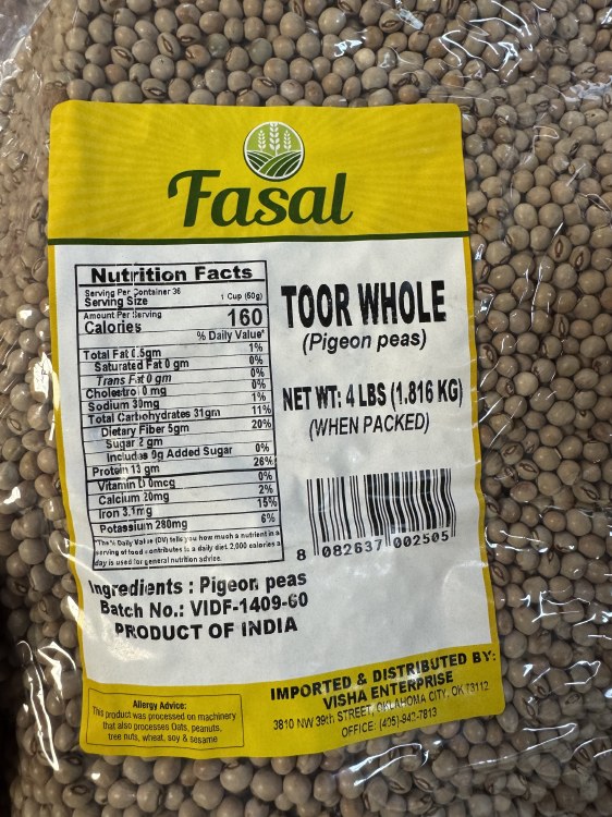Fasal Toor Whole 4 LBS