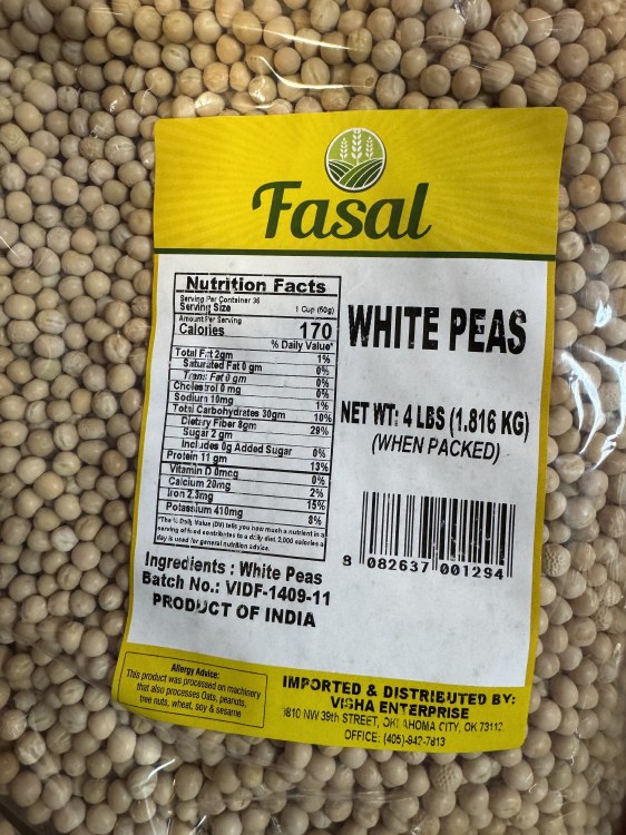 Fasal White Peas 4 LBS