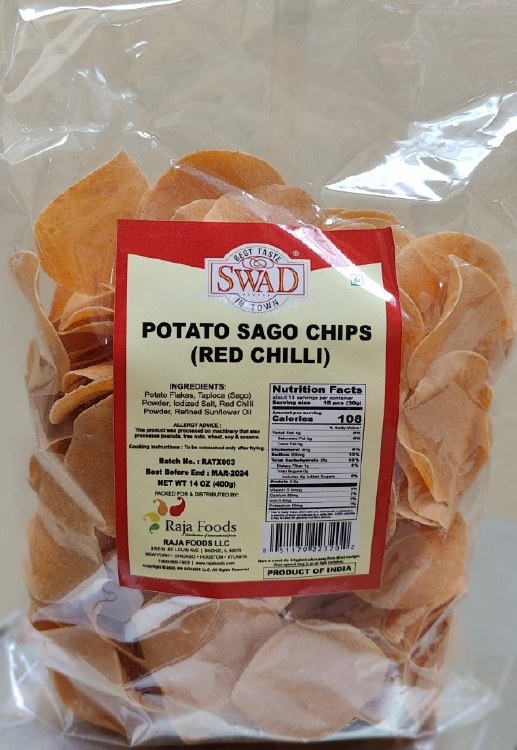 Swad Potato Sago Chips (Red Chilli) 14 Oz