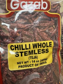 Gazab Chilli Whole Stemless (Teja) 400 G