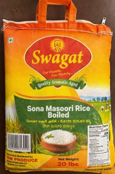 Swagat Sona Masoori Boiled Rice 20 Lbs